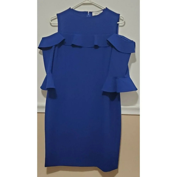 Teri Jon Royal Blue Stretch Cold Shoulder Dress - Picture 2 of 9